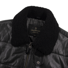 Allen Edmonds Black Leather Grain Shearling Fur Collar Padded Bomber Jacket M