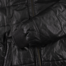 Allen Edmonds Black Leather Grain Shearling Fur Collar Padded Bomber Jacket M