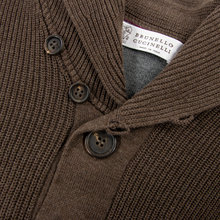 Brunello Cucinelli Brown Cotton Shawl 1/2 Btn Rib Piped Henley Sweater XL/54EU