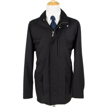 Zegna Black Wool Leather Trim Remov. Hooded Elements Coat 56EU/46US