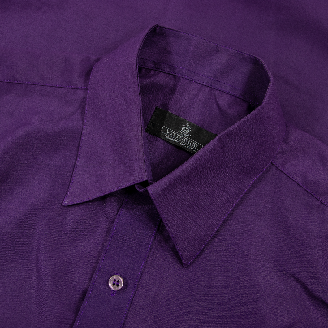 Vittorino Amethyst Purple Microfiber Glossy Straight Collar Dress Shirt Medium