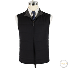 NWOT CURRENT Zegna Blue Grey Wool Woven Reversible Padded Leather Detail Vest 38