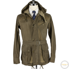 Nigel Cabourn Brown 100% Cotton Oil Cloth Belted Hooded Waxy England Jacket 38US