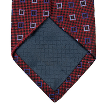 Mario Borrelli Red Blue Silk Geometric Print Glossy Bi-Fold Tipped 3.25" Tie