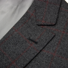 NWOT Berluti Grey Red Cashmere Wool Windowpane Plush Flat F. Bespoke Suit 44L
