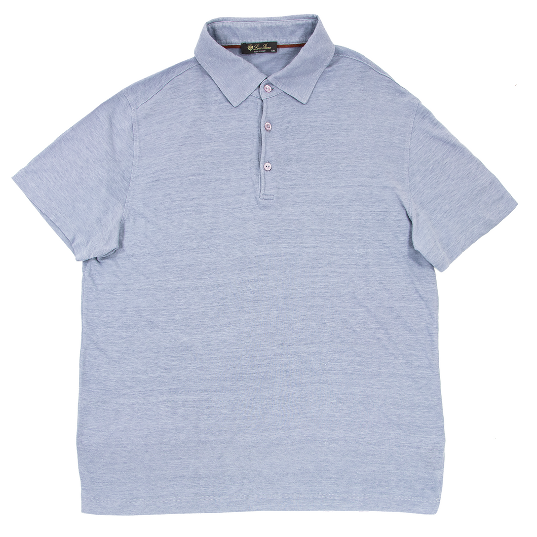 Loro Piana Blue Linen Knit Static Short Sleeve Polo Shirt XXL