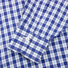 Kiton Blue White Cotton Check Plaid Spread Collar Dress Shirt 40EU/15.75US