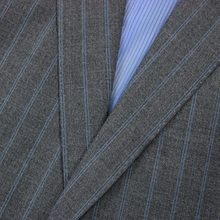 NWOT Zegna Milano Grey Blue Wool Striped Dual Vents Top Stitch 2Btn Suit 48L