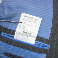 NWOT Zegna Milano Grey Blue Wool Striped Dual Vents Top Stitch 2Btn Suit 48L