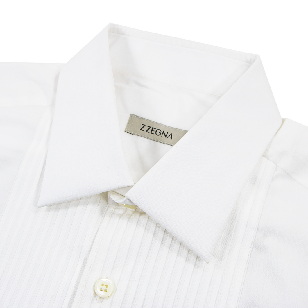 Z Zegna Pearl White Cotton MOP Btns Semi-Spread Tuxedo Dress Shirt 39EU/15.5US