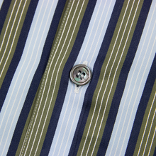 Salvatore Ferragamo Blue Green Cotton Multi Stripe MOP Dress Shirt 16US