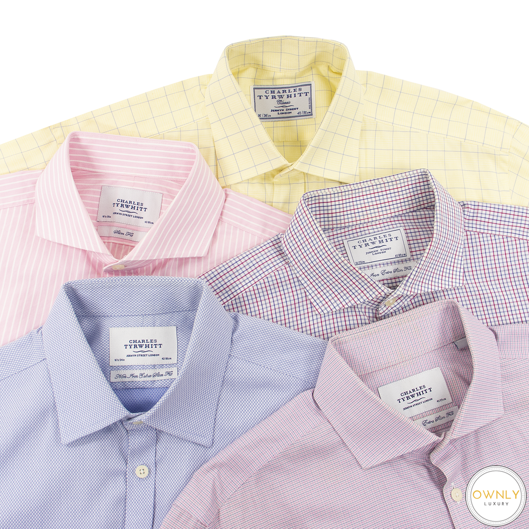 LOT of 5 Charles Tyrwhitt Multi-Color Cotton Plaid Striped Spread Shirts 16.5