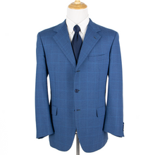 Brioni Cerulean Blue Wool Woven Windowpane Dual Vents 3Btn Jacket 46R