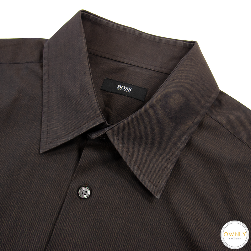 Hugo Boss Dark Chocolate Cotton End-on-End Semi-Spread Dress Shirt 44E –  Ownly Luxury