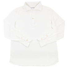 Luca Avitable Pearl White Cotton Pique MOP Half Button Long Sleeve Polo Shirt XL