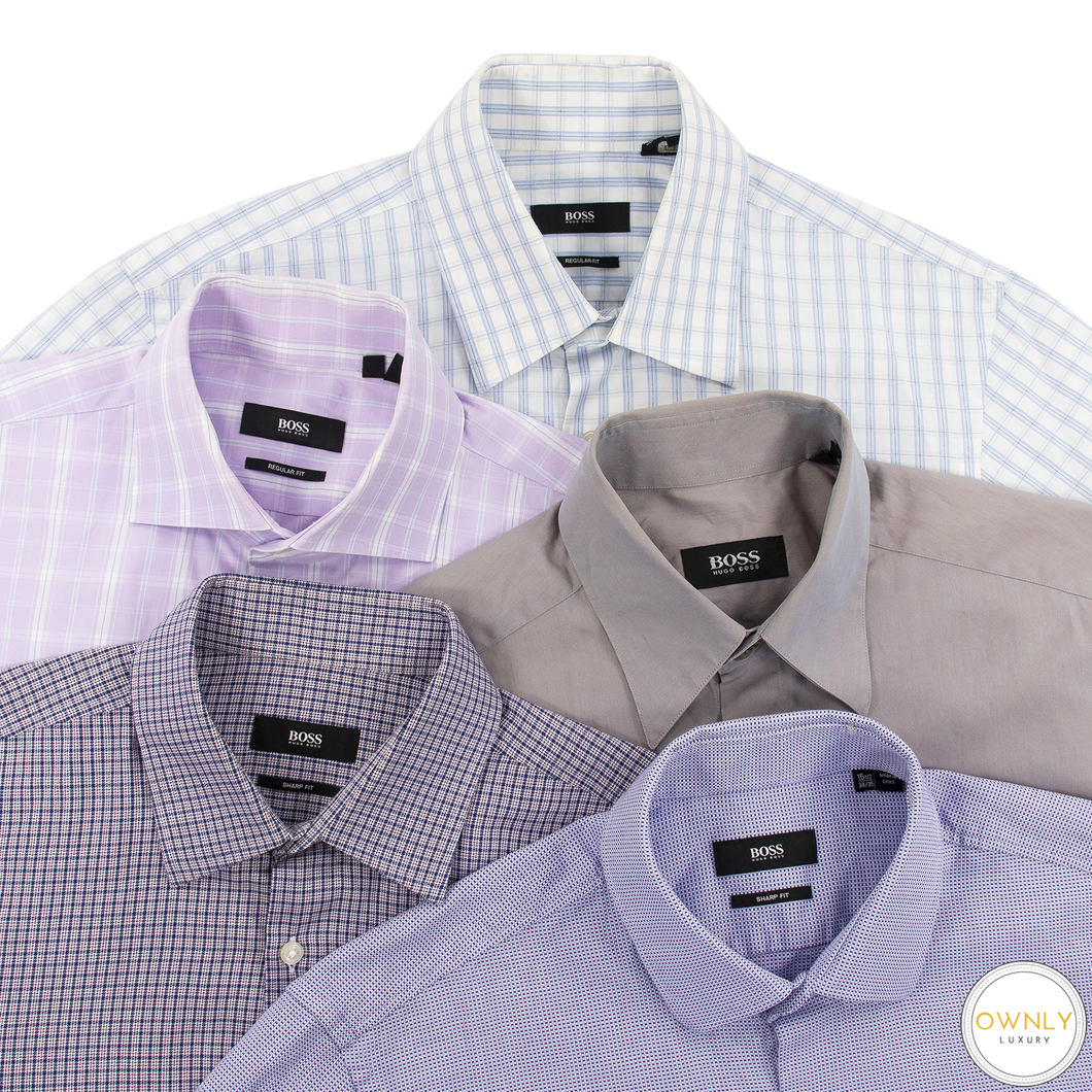 LOT of 5 Hugo Boss Multi Color Cotton Plaid Checked Dress Shirts 15.5