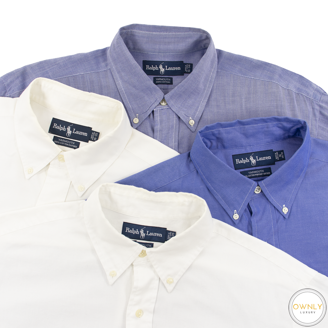 LOT of 4 Ralph Lauren Blue White Cotton Herringbone Solid Dress Shirts 16US