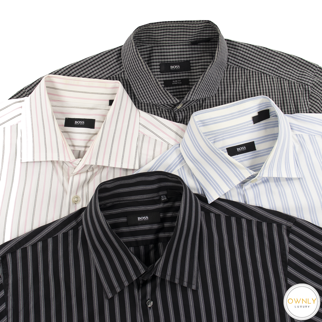 LOT of 4 Hugo Boss Multi Color Cotton Striped Checked Dress Shirts 16.5