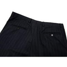 Hickey Freeman Sable Black Wool Striped Half Lined Pleated Front Dress Pants 36W