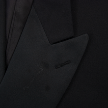 Barneys New York Jet Black Wool Satin Peak Lapel Double Breasted Tuxedo Suit 44R