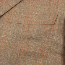 LNWOT Brioni Brown Orange 49% Cashmere Silk Windowpane Hopsack Vented Jacket 42S