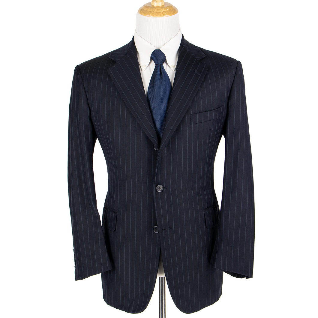 Brooks Brothers Navy Blue Loro Piana S120s Wool Striped Vented 3Btn Jacket 42R
