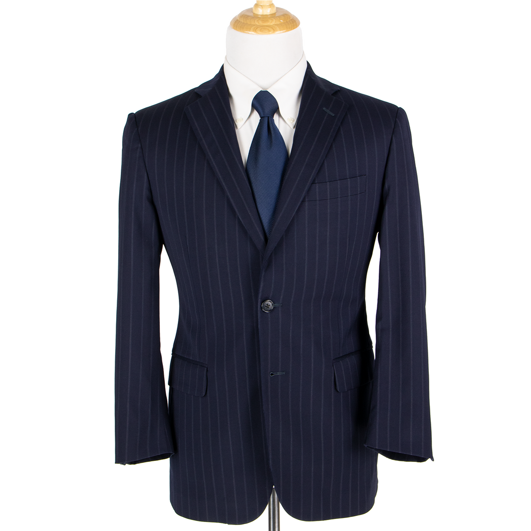 Brooks Brothers Madison Navy Blue Pinstriped Lined Vented 2Btn Jacket 38S