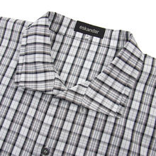 Eskandar Grey Black Brown Cotton Plaid MOP 3/4 Sleeve Spread Dress Shirt 17US