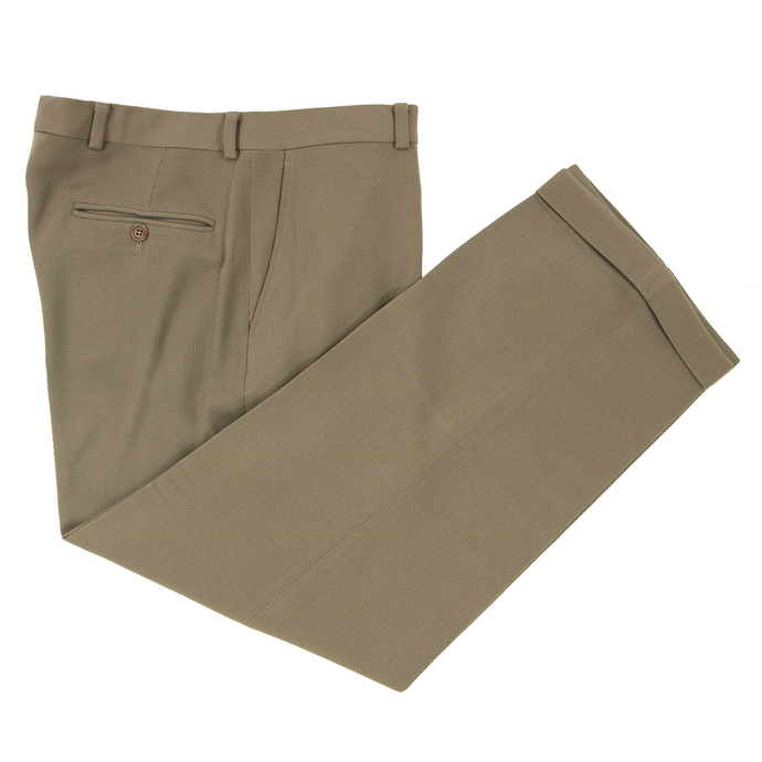 Armani Collezioni Plaza Taupe Wool Cavalry Twill Flat F. Dress Pants 34W
