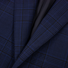 LNWOT Caruso Blue Black Wool Plaid Top Stitch Woven Dual Vents 2Btn Jacket 38R