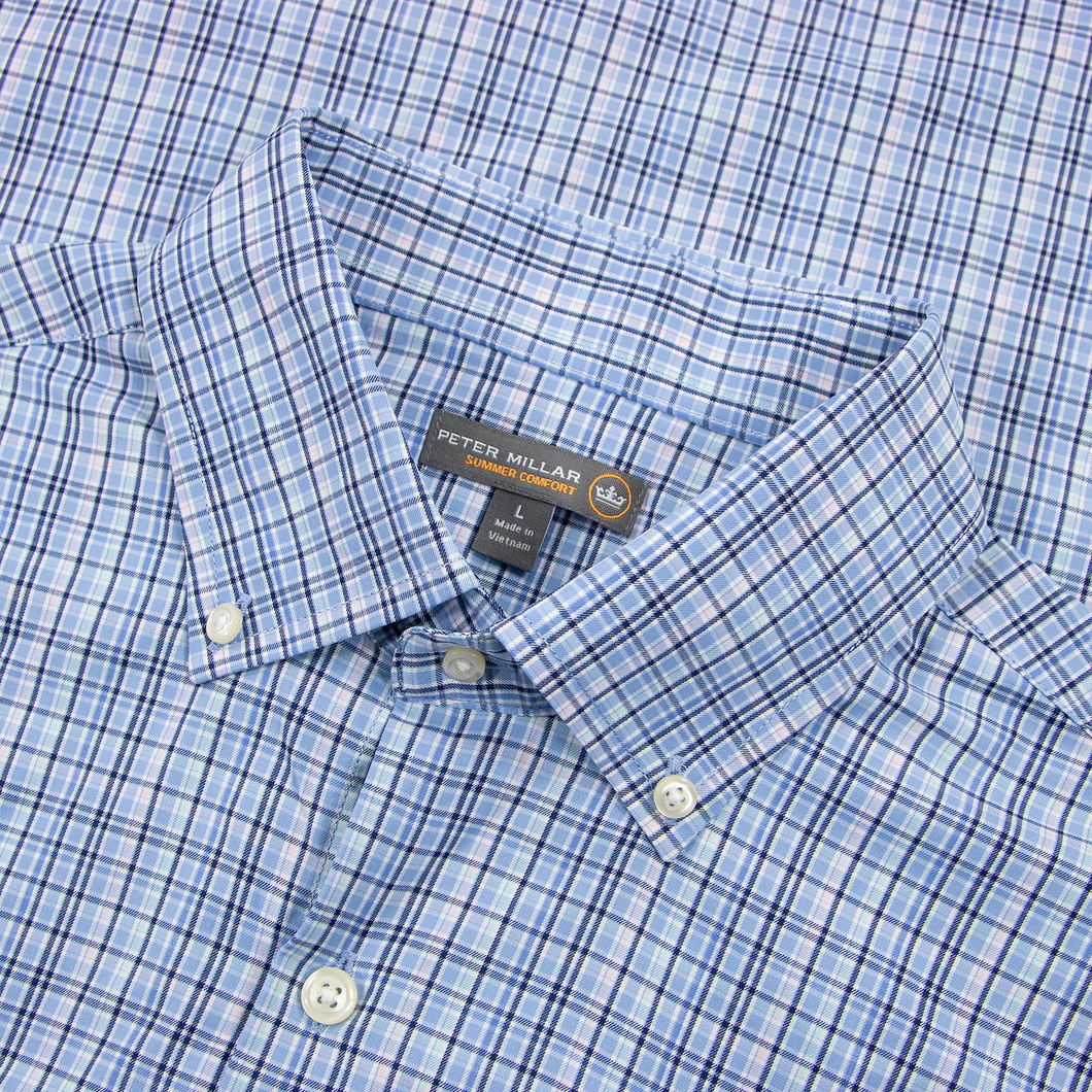 Peter Millar Blue Multi Color Summer Comfort Plaid Button Down Dress Shirt Large