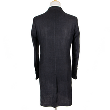 Private White V.C. Denim Blue Linen Wool Hopsack Unstructured Long Coat 38US