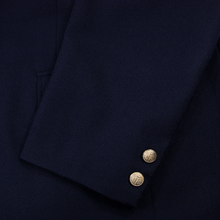 Hickey Freeman Navy Blue Wool Woven Vented Emblem Btns 2Btn Jacket 38R
