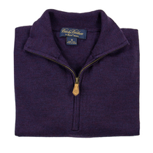 Brooks Brothers Purple Saxxon Wool Leather Pull Tab Half Zip Knit Sweater M