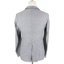 NWT Schiatti Blue Grey Cotton Hopsack Unstructured Leather Trim Jacket