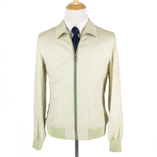 NWT Schiatti Pale Green 60% Silk Linen Pique Camo Lined Bomber Jacket