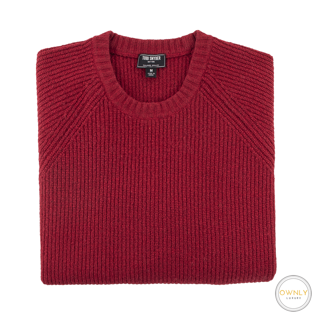 Todd Snyder Red Wool Blend Ribbed Thick Piped Raglan Crew Neck Sweater M