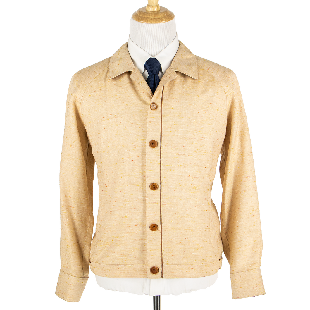 NWT Schiatti & Co. Peach Silk Linen Shantung Leather Trim Blouson Jacket