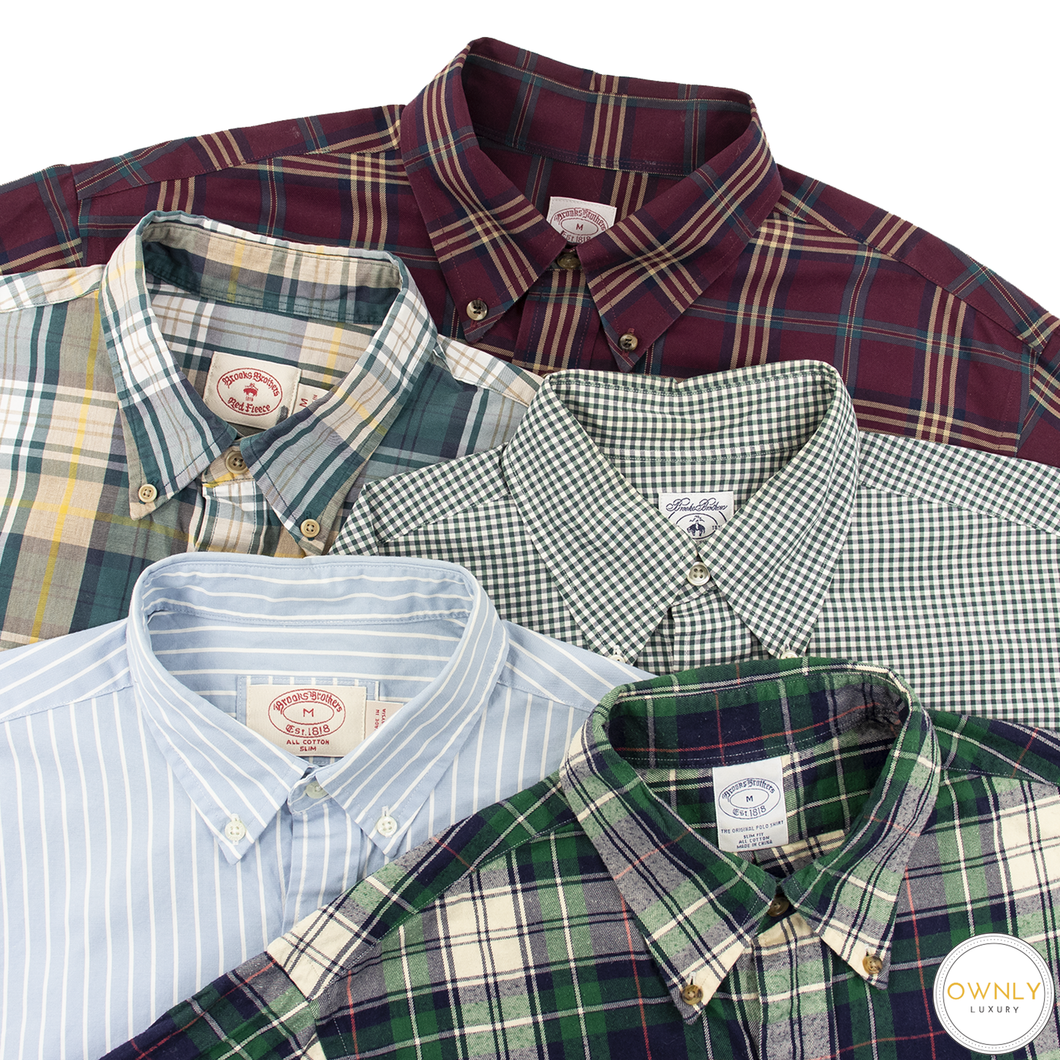 LOT of 5 Brooks Brothers Multi-Color Cotton Check Stripe Button Down Shirts M