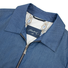 NWT Schiatti & Co. Denim Blue Cotton Leather Trim Lightweight Blouson Jacket