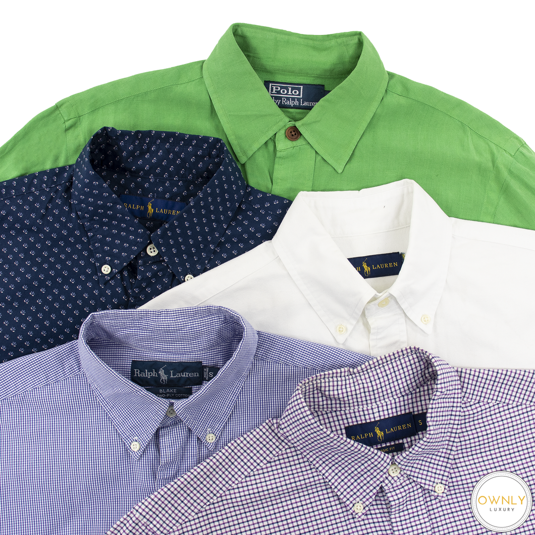 LOT of 5 Ralph Lauren Multi-Color Cotton Checked Plaid Dress Shirts S