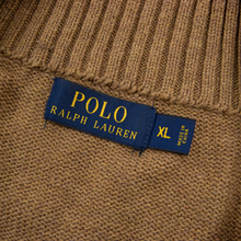 CURRENT Polo Ralph Lauren Brown Cotton Leather Pull Half Zip Knit Sweater XL
