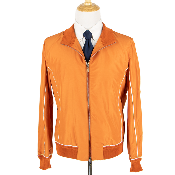 NWT Schiatti & Co. Orange Microfiber Leather Trim Glossy Bomber Jacket