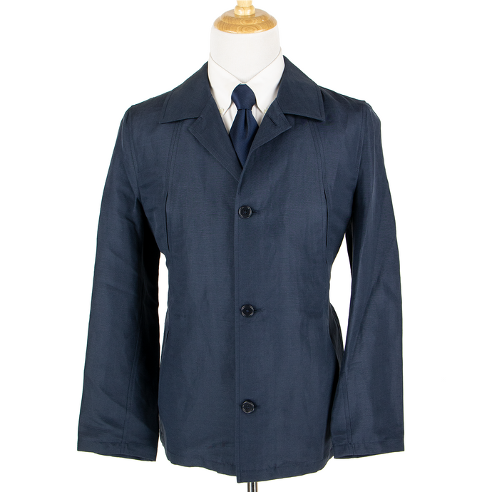 NWT Schiatti & Co. Blue Silk Linen Top Stitch Glossy Unstructured Car Coat