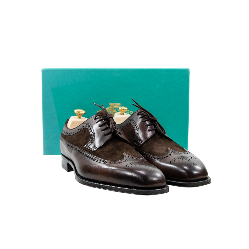 NIB $1605 Edward Green Harrogate E888 Dark Oak Mink Suede Wingtip Shoes + Trees