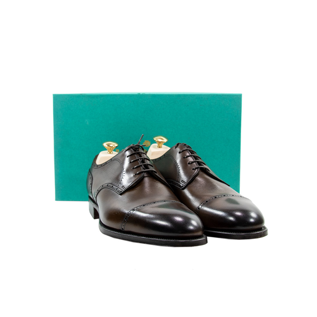 NIB $1380 Edward Green Wells E82 Dark Oak Antique Brogue Cap Toe Shoes + Trees