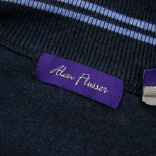 Alan Fusser Space Blue Cotton Piped Knit Suede Trim Half Zip Sweater M