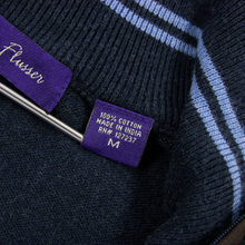 Alan Fusser Space Blue Cotton Piped Knit Suede Trim Half Zip Sweater M