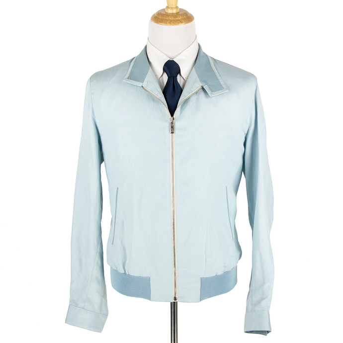 NWT Schiatti & Co. Ice Blue 60% Silk Preforated Leather Trim Blouson Jacket