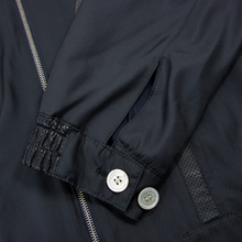 NWT Schiatti Navy 100% Silk Perforated Leather Trim Hooded Blouson Jacket